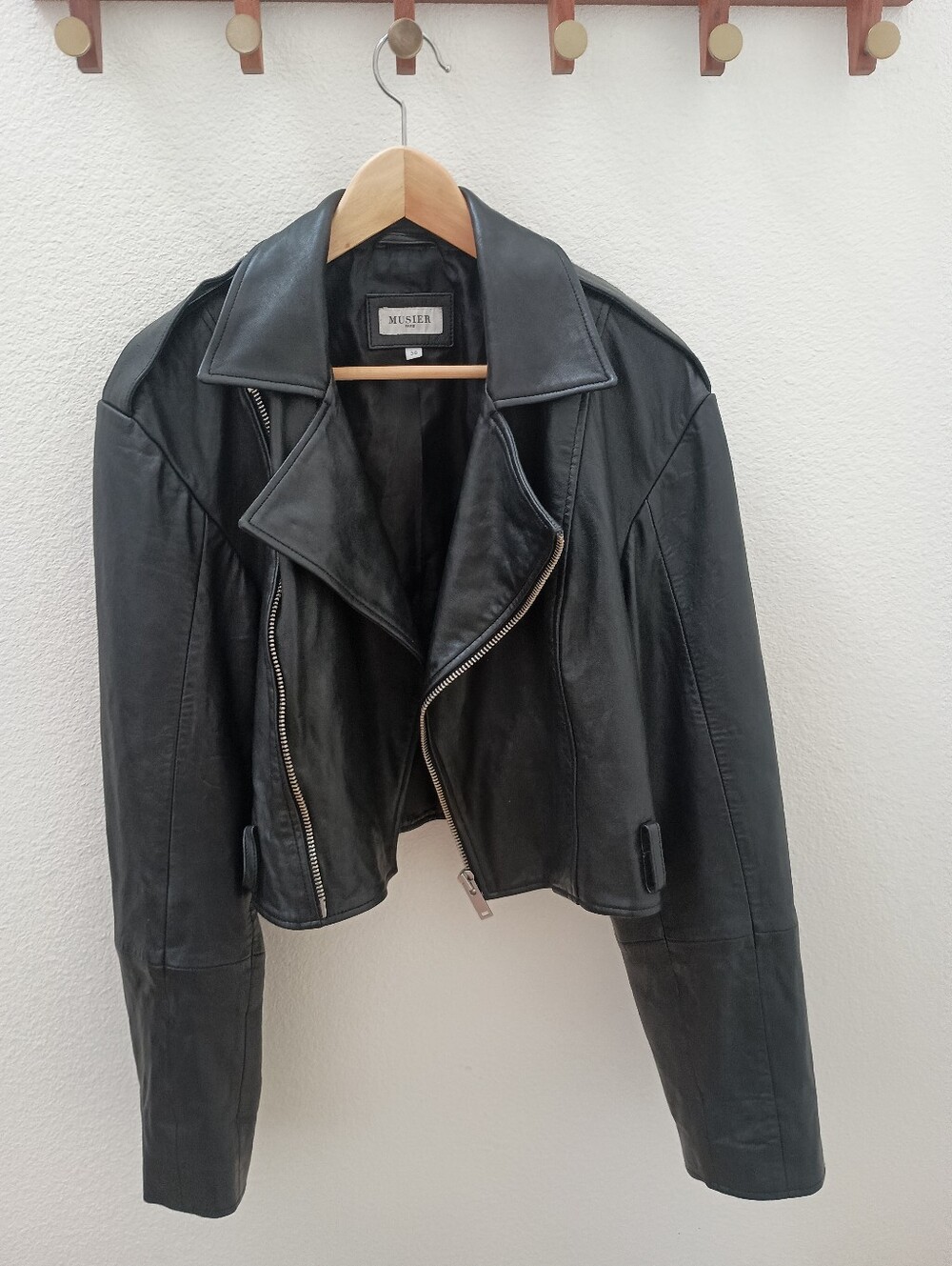 Musier Paris Black Leather Cropped Moto Jacket Size 36 / US 4 - NWOT (No Belt)